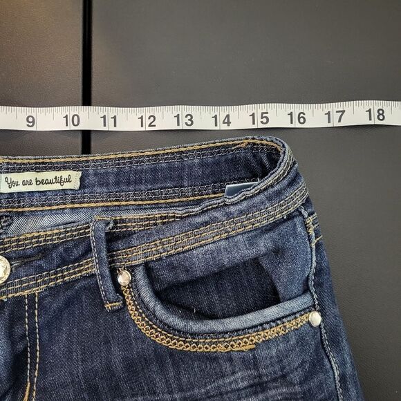 Dollhouse Boot Cut Flare Embellished Low Rise Jeans Size 9 Stretch Thick Stitch - Picture 10 of 12